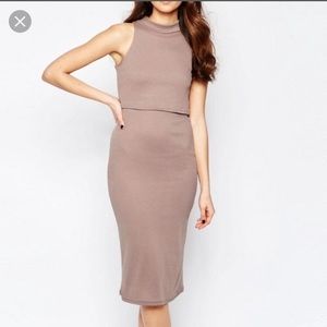 Missguided Asos High Neck Rib Midi Dress - Mocha